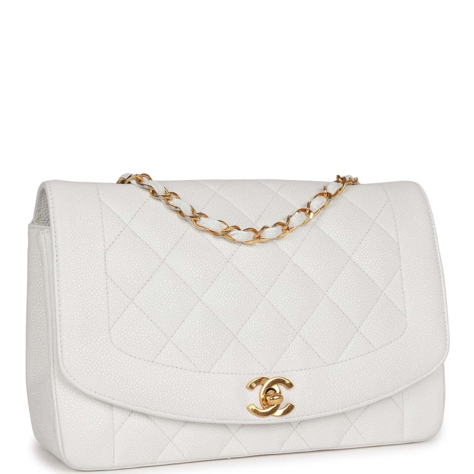 Chanel Vintage Medium Diana Flap Bag White Caviar Gold Hardware
