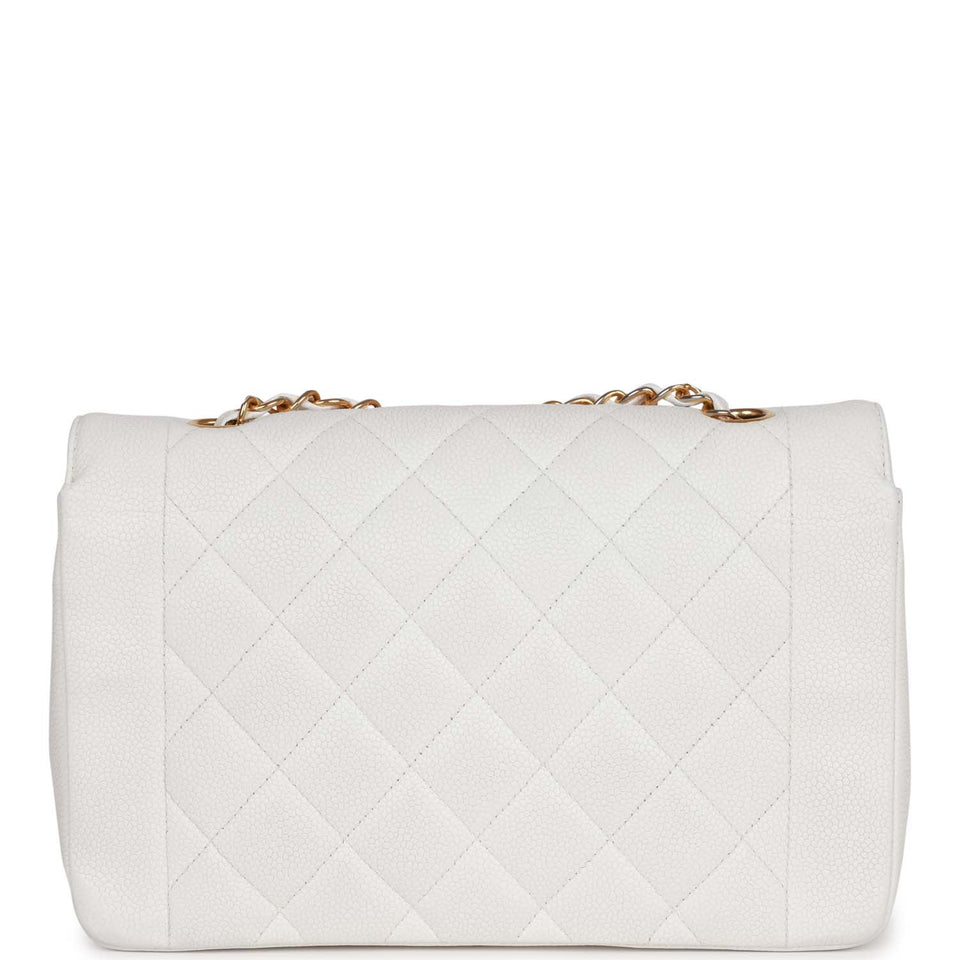 Chanel Vintage Medium Diana Flap Bag White Caviar Gold Hardware