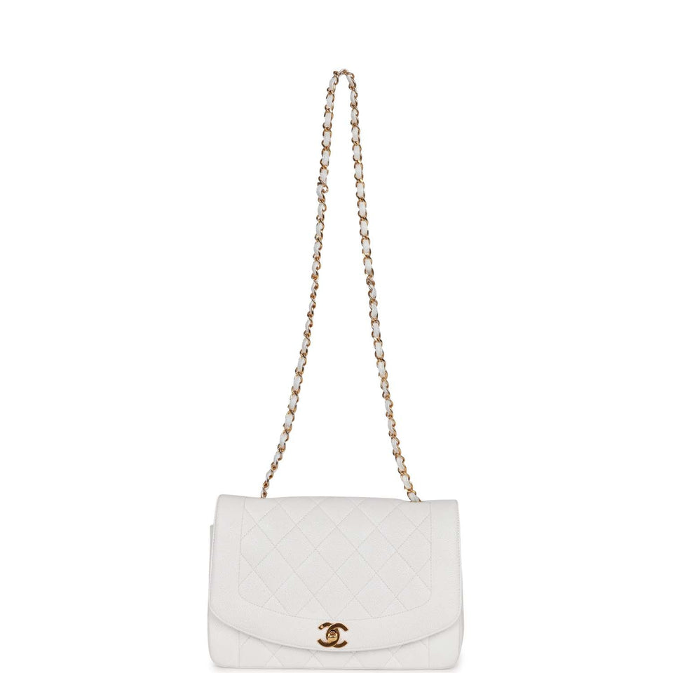Chanel Vintage Medium Diana Flap Bag White Caviar Gold Hardware