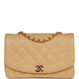 Chanel Vintage Medium Diana Flap Bag Beige Caviar Gold Hardware