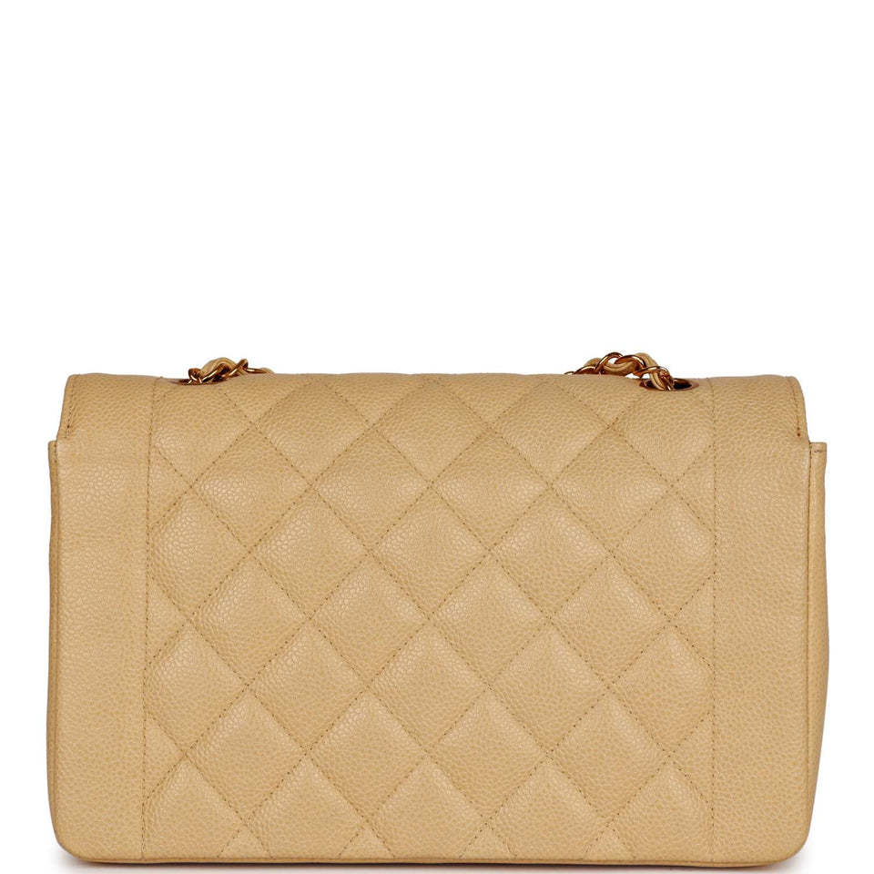 Chanel Vintage Medium Diana Flap Bag Beige Caviar Gold Hardware