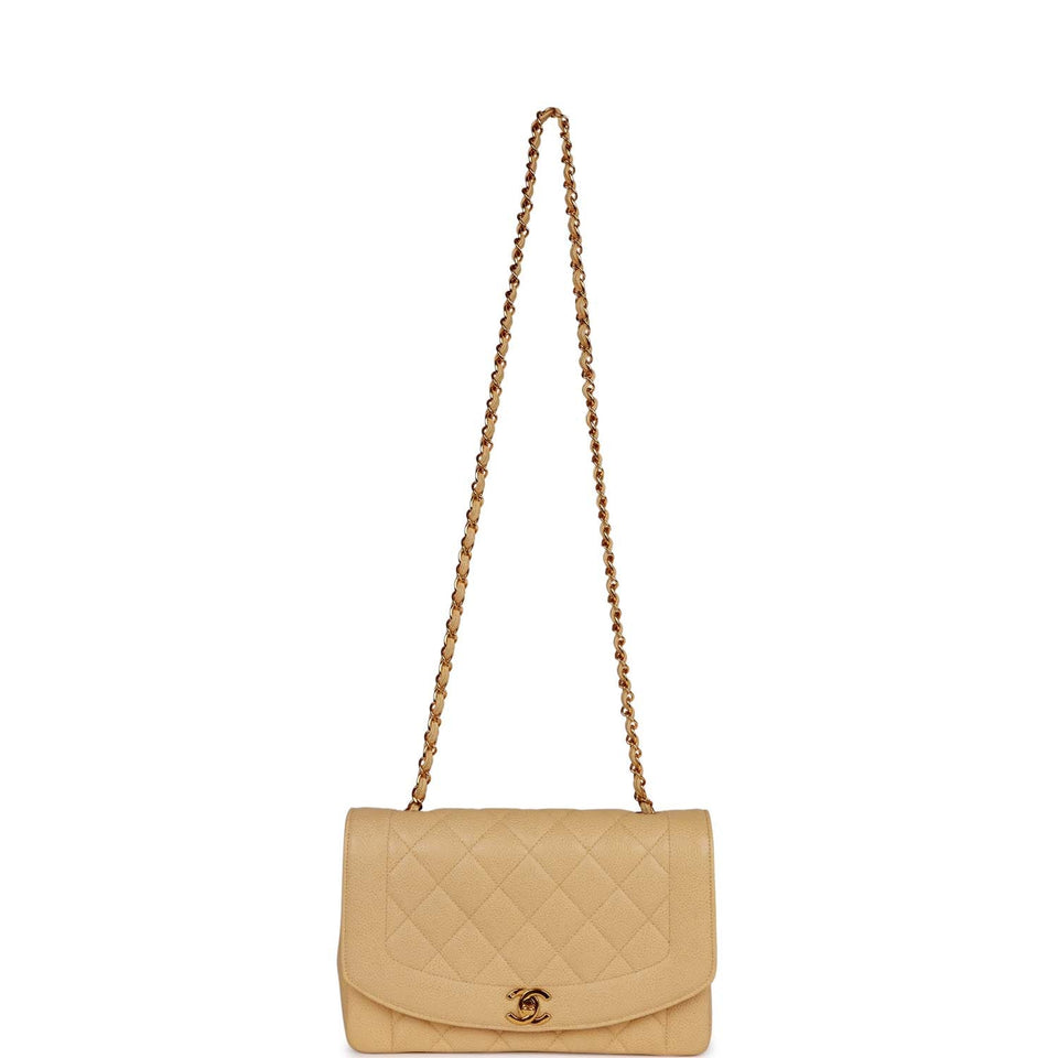 Chanel Vintage Medium Diana Flap Bag Beige Caviar Gold Hardware