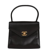 Chanel Vintage Flap Bag with Top Handle Black Lambskin Gold Hardware