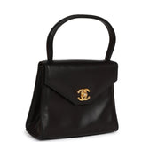 Chanel Vintage Flap Bag with Top Handle Black Lambskin Gold Hardware
