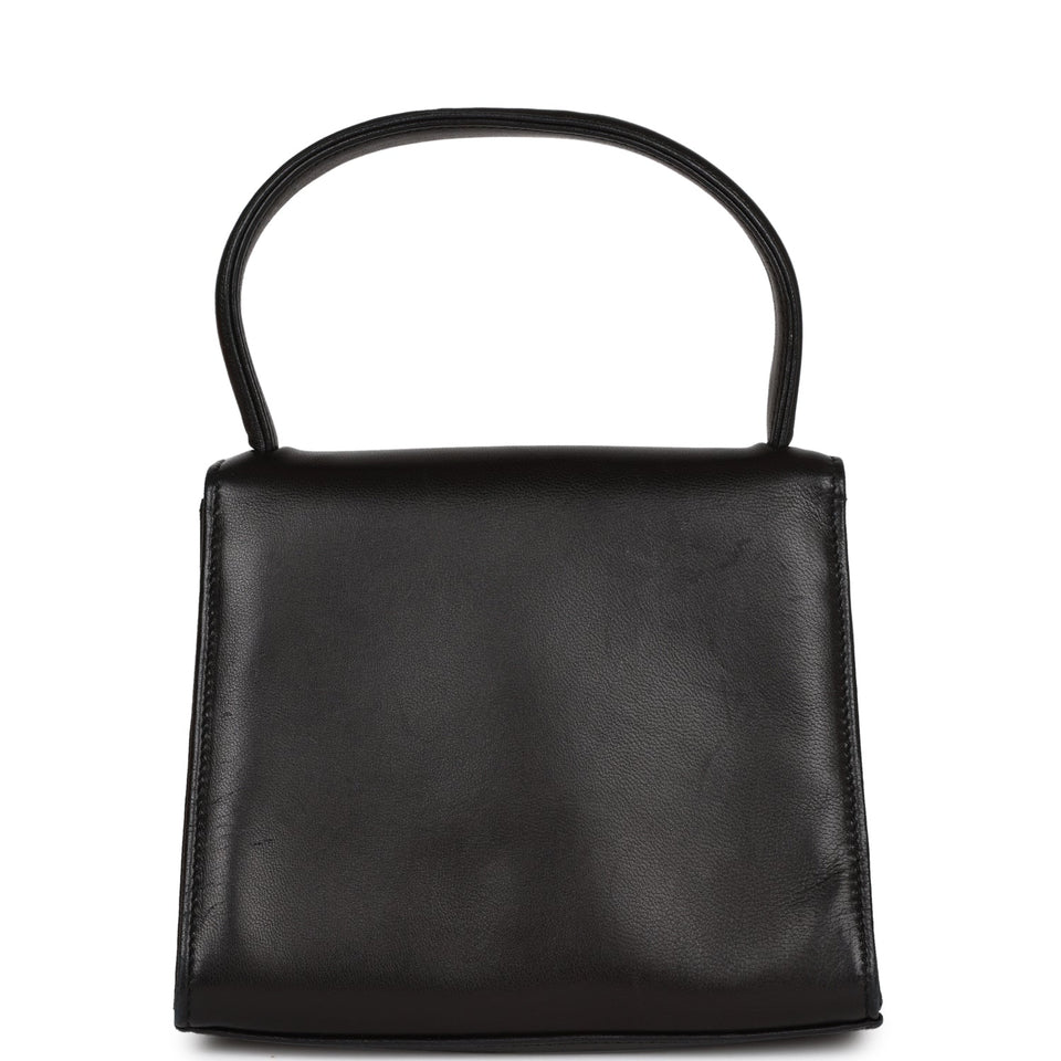 Chanel Vintage Flap Bag with Top Handle Black Lambskin Gold Hardware