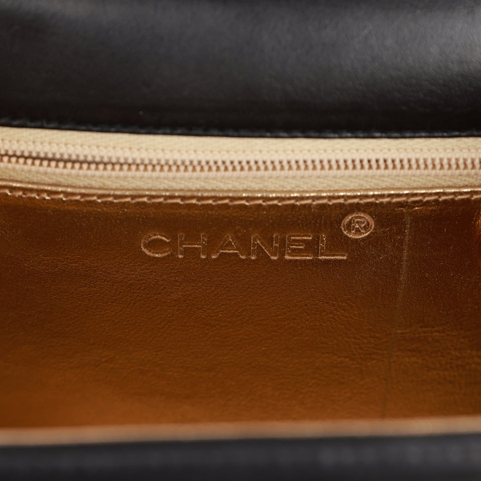 Chanel Vintage Flap Bag with Top Handle Black Lambskin Gold Hardware