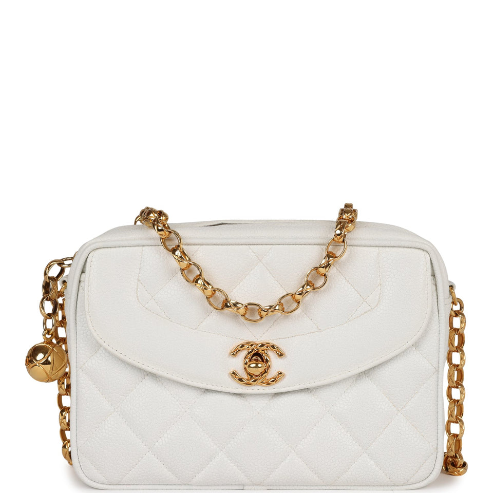 Chanel Vintage Camera Bag White Caviar Gold Hardware