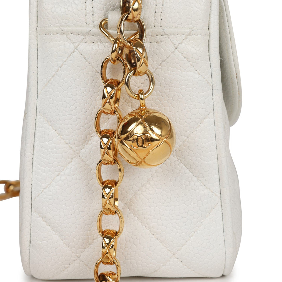 Chanel Vintage Camera Bag White Caviar Gold Hardware