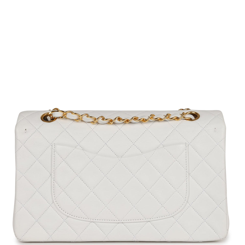 Chanel Vintage Medium Classic Double Flap Bag White Lambskin Gold Hardware
