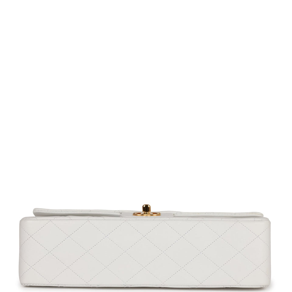 Chanel Vintage Medium Classic Double Flap Bag White Lambskin Gold Hardware