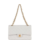 Chanel Vintage Medium Classic Double Flap Bag White Lambskin Gold Hardware
