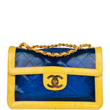 Chanel Vintage Maxi Flap Bag Yellow/Blue Quilted Patent Leather Gold Hardware