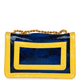 Chanel Vintage Maxi Flap Bag Yellow/Blue Quilted Patent Leather Gold Hardware