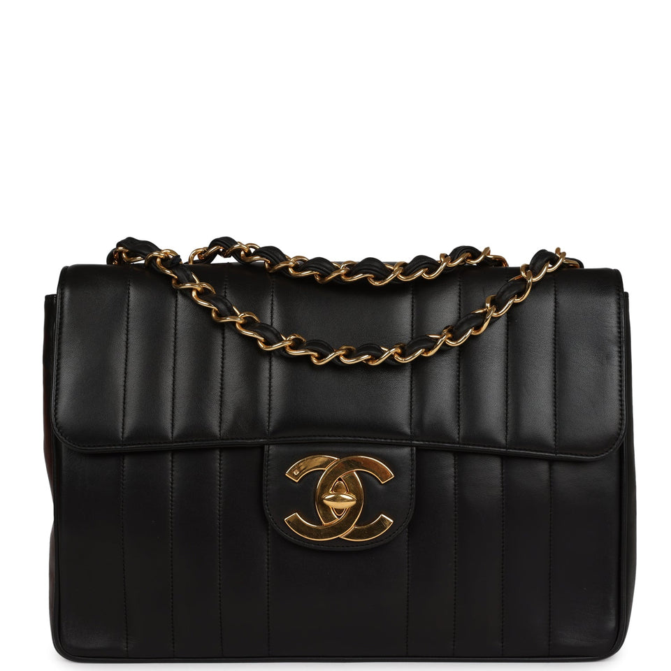 Chanel Vintage Mademoiselle XL Jumbo Single Flap Black Lambskin Gold Hardware