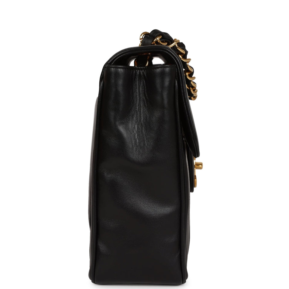 Chanel Vintage Mademoiselle XL Jumbo Single Flap Black Lambskin Gold Hardware