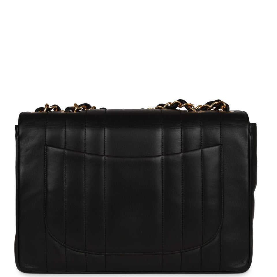 Chanel Vintage Mademoiselle XL Jumbo Single Flap Black Lambskin Gold Hardware
