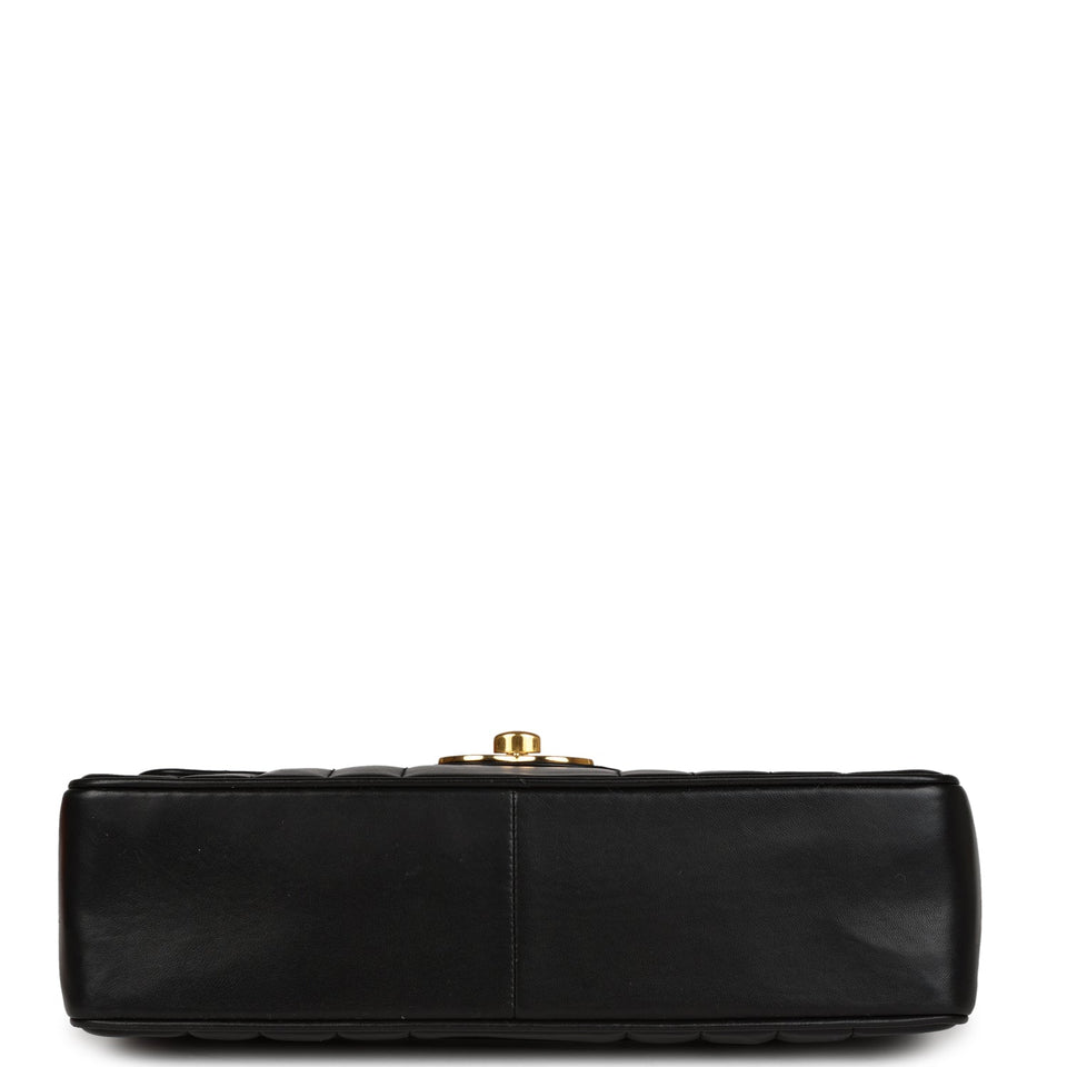 Chanel Vintage Mademoiselle XL Jumbo Single Flap Black Lambskin Gold Hardware