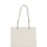 Chanel Vintage CC Chain Shopping Tote Bag White Caviar Gold Hardware