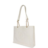 Chanel Vintage CC Chain Shopping Tote Bag White Caviar Gold Hardware