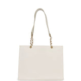 Chanel Vintage CC Chain Shopping Tote Bag White Caviar Gold Hardware