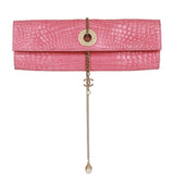 Chanel Vintage Chain Envelope Evening Clutch Bag Pink Crocodile Gold Hardware