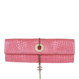 Chanel Vintage Chain Envelope Evening Clutch Bag Pink Crocodile Gold Hardware