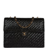 Chanel Vintage Flap Bag Black Wicker Gold Hardware