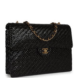 Chanel Vintage Flap Bag Black Wicker Gold Hardware