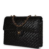 Chanel Vintage Flap Bag Black Wicker Gold Hardware