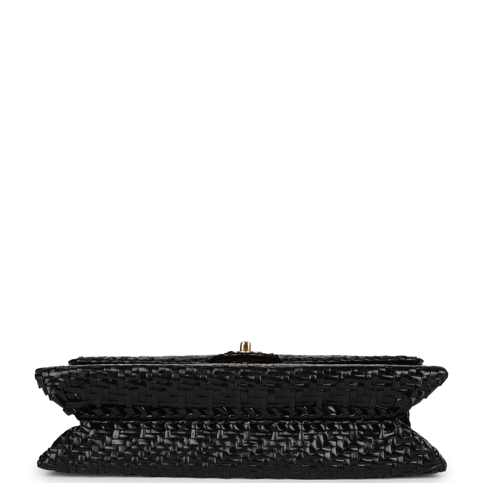 Chanel Vintage Flap Bag Black Wicker Gold Hardware