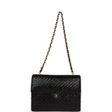 Chanel Vintage Flap Bag Black Wicker Gold Hardware