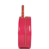 Chanel Vintage Round Vanity Bag Pink and Black Patent Leather Antique Gold Hardware