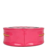 Chanel Vintage Round Vanity Bag Pink and Black Patent Leather Antique Gold Hardware