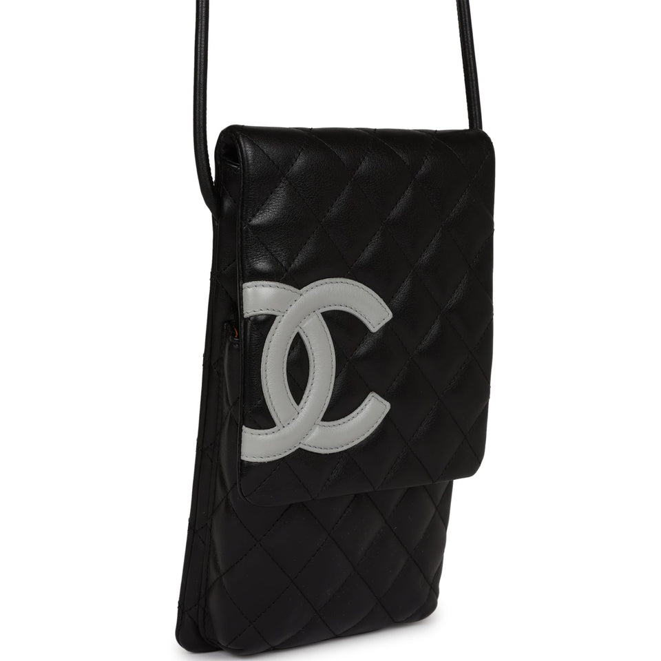 Chanel Vintage Cambon Messenger Crossbody Black and Grey Calfskin Silver Hardware