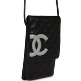 Chanel Vintage Cambon Messenger Crossbody Black and Grey Calfskin Silver Hardware