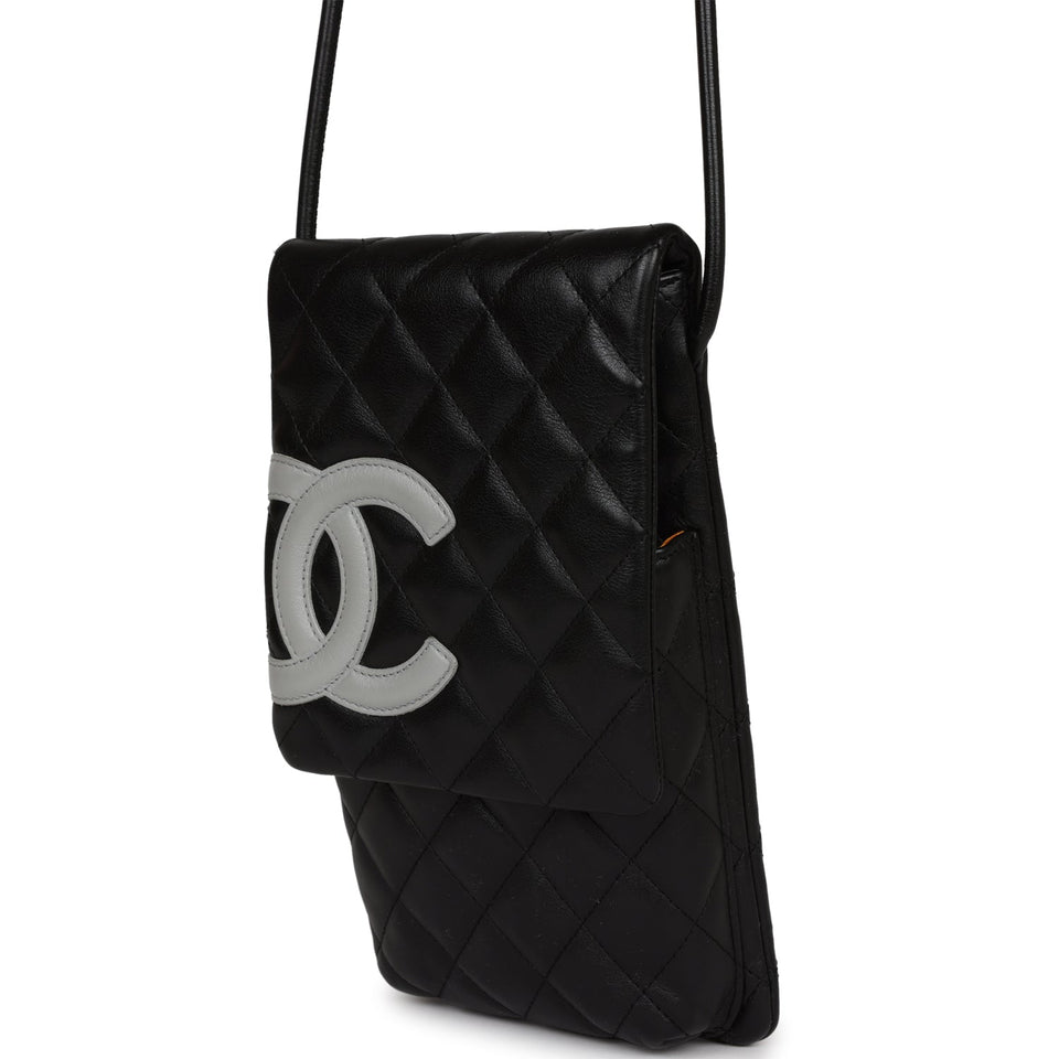 Chanel Vintage Cambon Messenger Crossbody Black and Grey Calfskin Silver Hardware