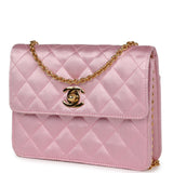 Chanel Vintage Mini Straight Flap Bag Pink Satin Gold Hardware