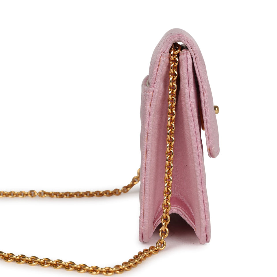 Chanel Vintage Mini Straight Flap Bag Pink Satin Gold Hardware