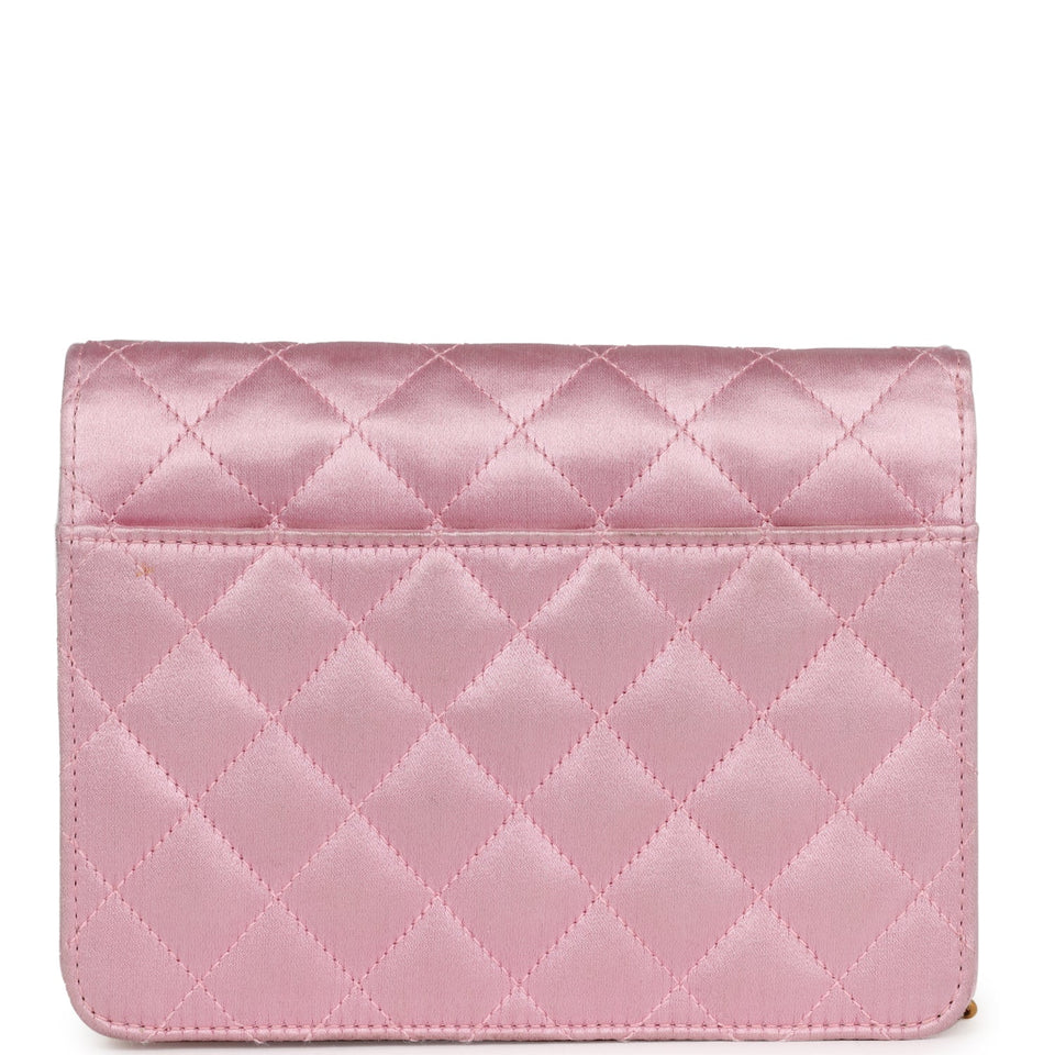 Chanel Vintage Mini Straight Flap Bag Pink Satin Gold Hardware