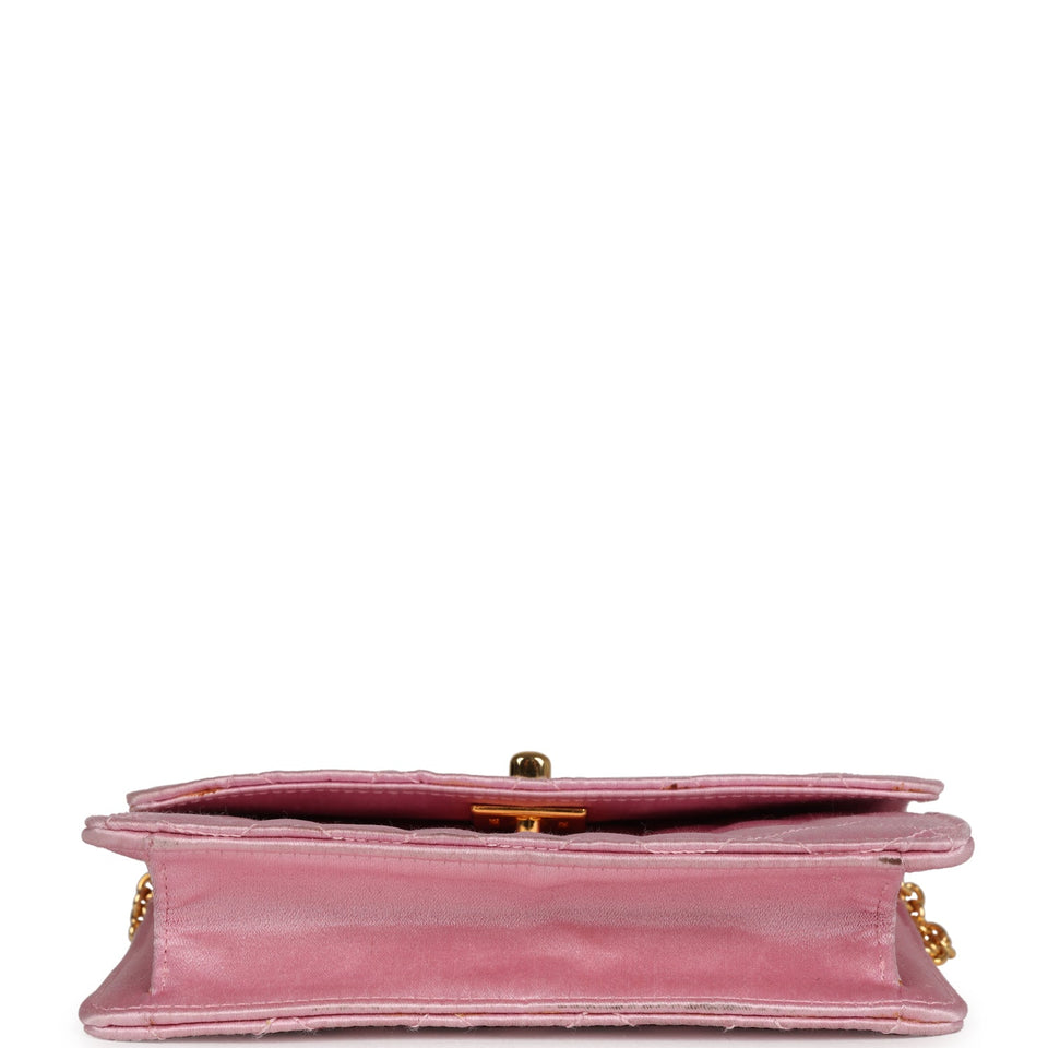 Chanel Vintage Mini Straight Flap Bag Pink Satin Gold Hardware