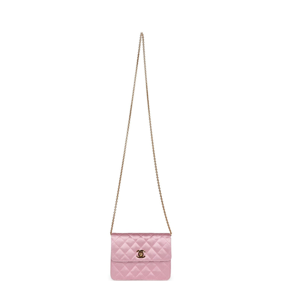Chanel Vintage Mini Straight Flap Bag Pink Satin Gold Hardware