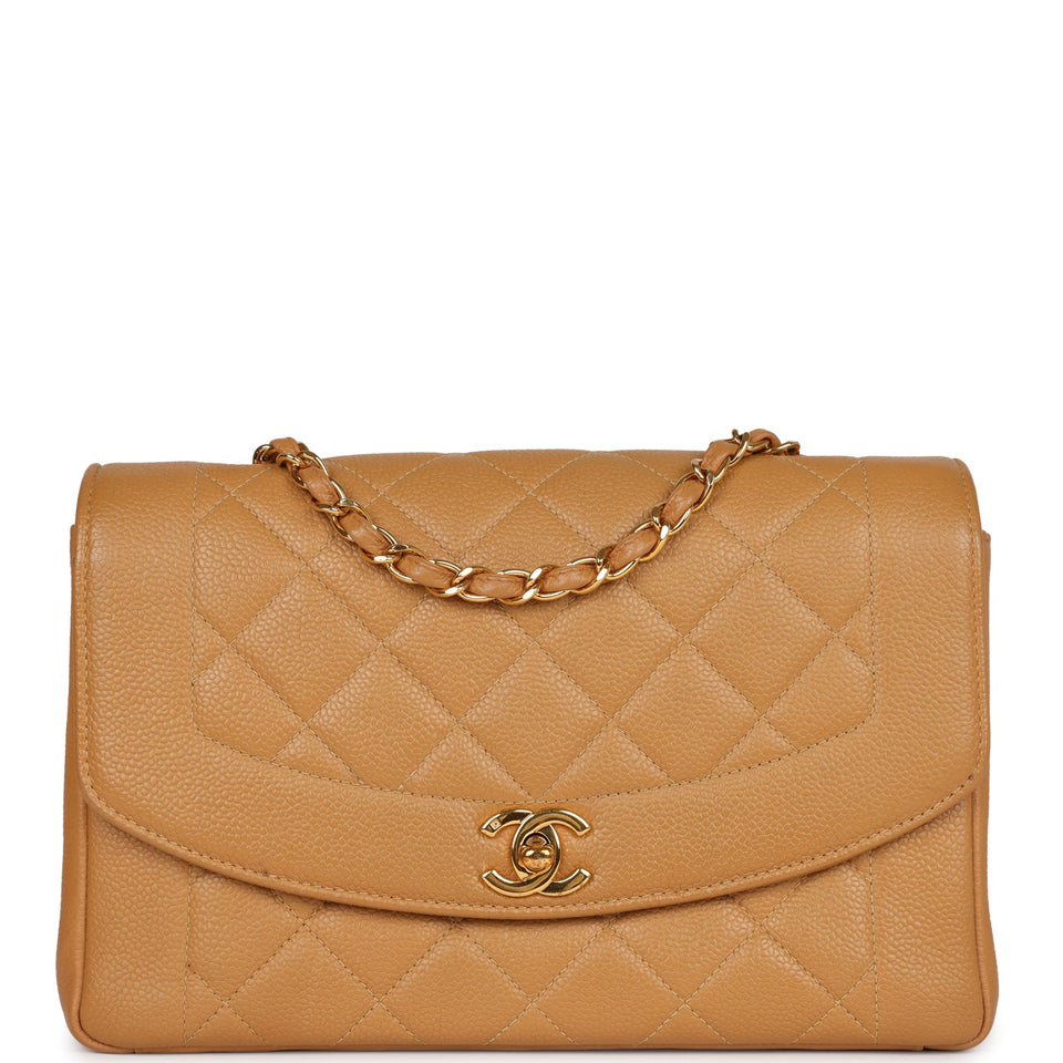 Chanel Vintage Medium Diana Flap Bag Dark Beige Caviar Gold Hardware
