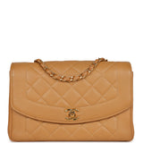 Chanel Vintage Medium Diana Flap Bag Dark Beige Caviar Gold Hardware