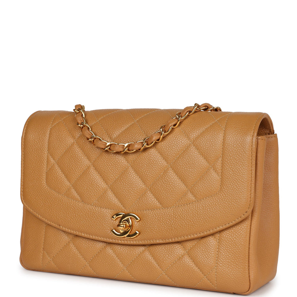 Chanel Vintage Medium Diana Flap Bag Dark Beige Caviar Gold Hardware