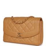 Chanel Vintage Medium Diana Flap Bag Dark Beige Caviar Gold Hardware