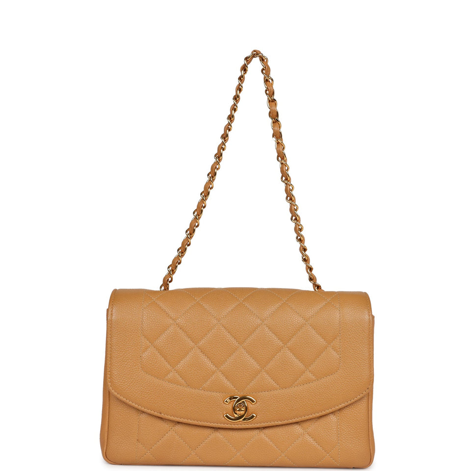 Chanel Vintage Medium Diana Flap Bag Dark Beige Caviar Gold Hardware