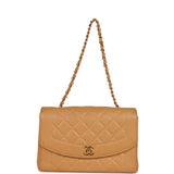 Chanel Vintage Medium Diana Flap Bag Dark Beige Caviar Gold Hardware