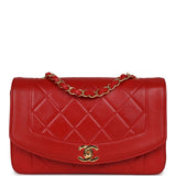 Chanel Vintage Small Diana Flap Bag Red Lambskin Gold Hardware