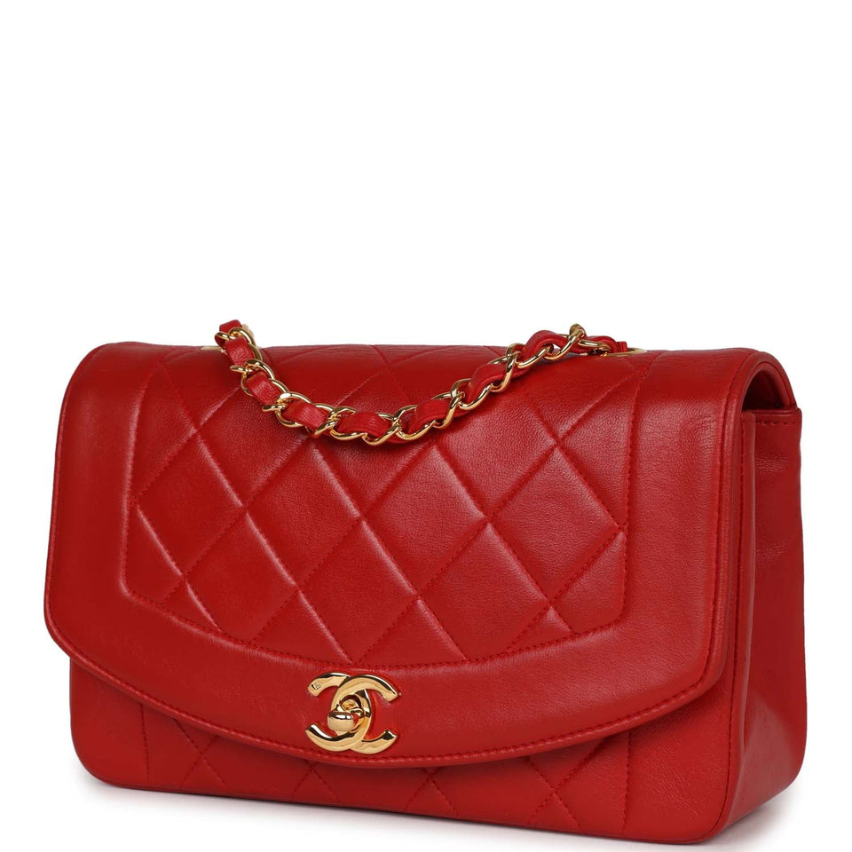 Chanel Vintage Small Diana Flap Bag Red Lambskin Gold Hardware