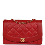 Chanel Vintage Small Diana Flap Bag Red Lambskin Gold Hardware